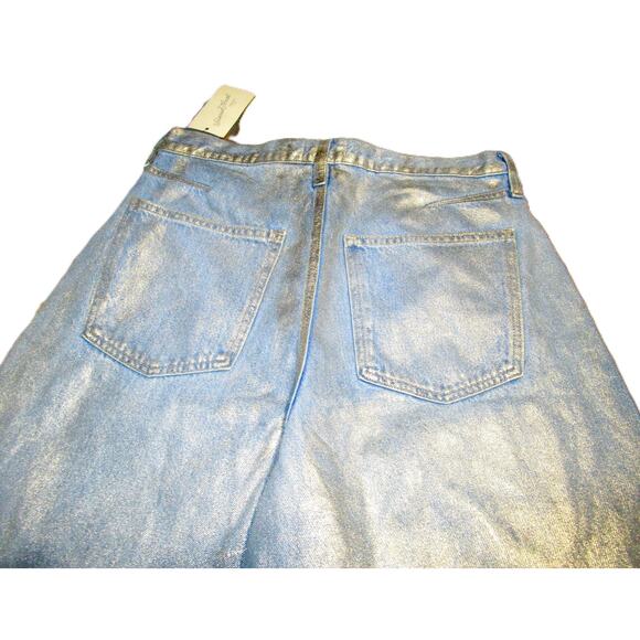 Universal Thread Women's Jeans Blue with Gold Glitter Curved Leg Pockets Size 8 - Picture 4 of 7
